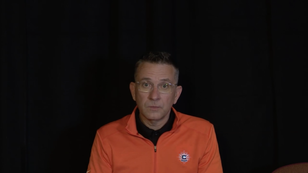 Curt Miller speaks to the media, August 24, 2021.