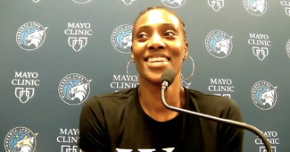 Sylvia Fowles talks to media, August 24, 2021.
