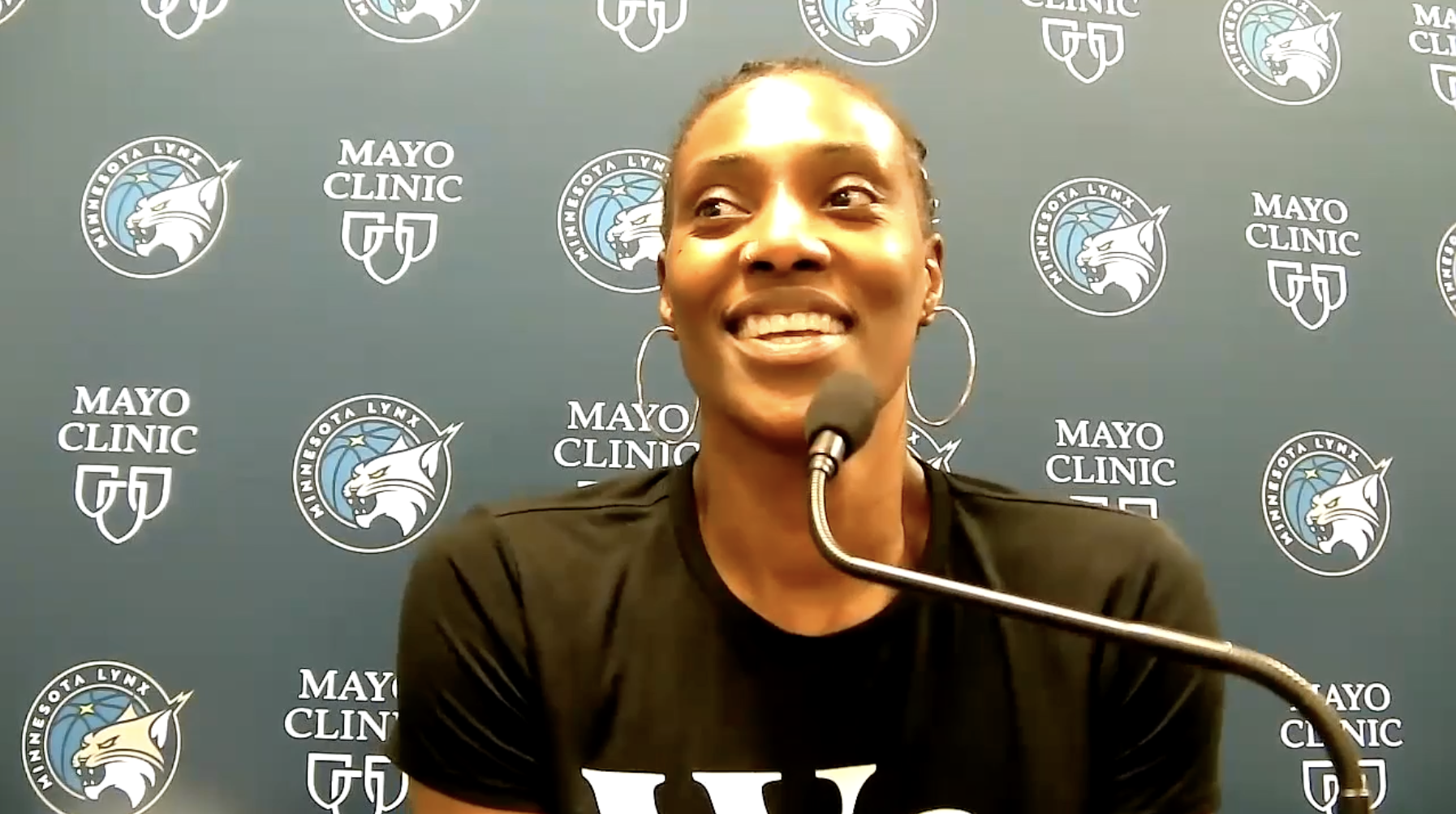 Sylvia Fowles talks to media, August 24, 2021.