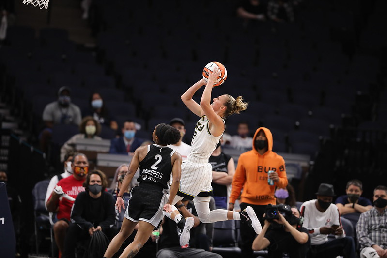 Courtney Vandersloot of the Chicago Sky shooting the ball in the second-round of the single-elimination game against the Minnesota Lynx. Photo Credit: John Mac