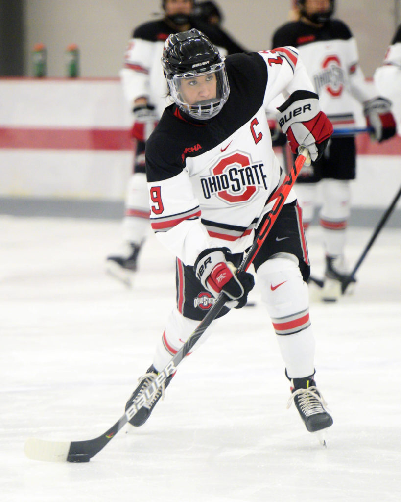 November 29, 2019: Ohio State Buckeyes forward Olivia Soares (19) takes a shot during warm ups before facing Cornell in their game in Columbus, Ohio. Brent Clark/CSM(Credit Image: &copy; Cal Sport Media)