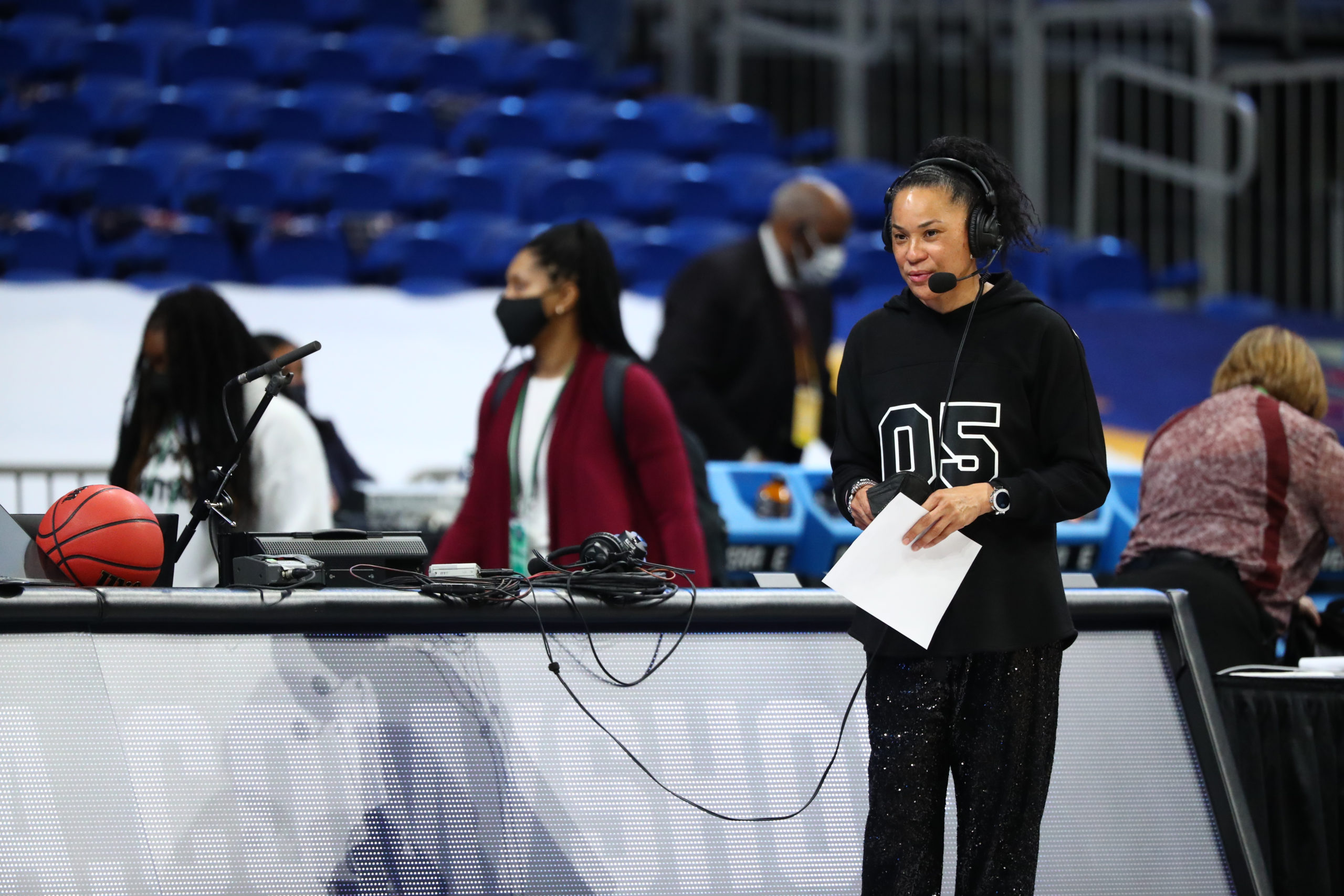 SAN ANTONIO, TX - MARCH 28: The Georgia Tech Yellow Jackets take on the South Carolina Gamecocks in the Sweet Sixteen Round of the 2021 NCAA Women’s Basketball Tournament at Alamodome on March 28, 2021 in San Antonio, Texas. (Photo by C. Morgan Engel/Getty Images)