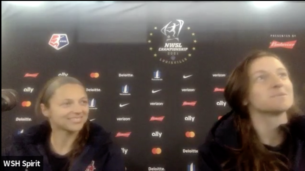 Ashley Hatch and Andi Sullivan, Washington Spirit. (screenshot from Media Zoom)