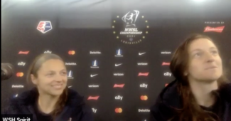 Ashley Hatch and Andi Sullivan, Washington Spirit. (screenshot from Media Zoom)