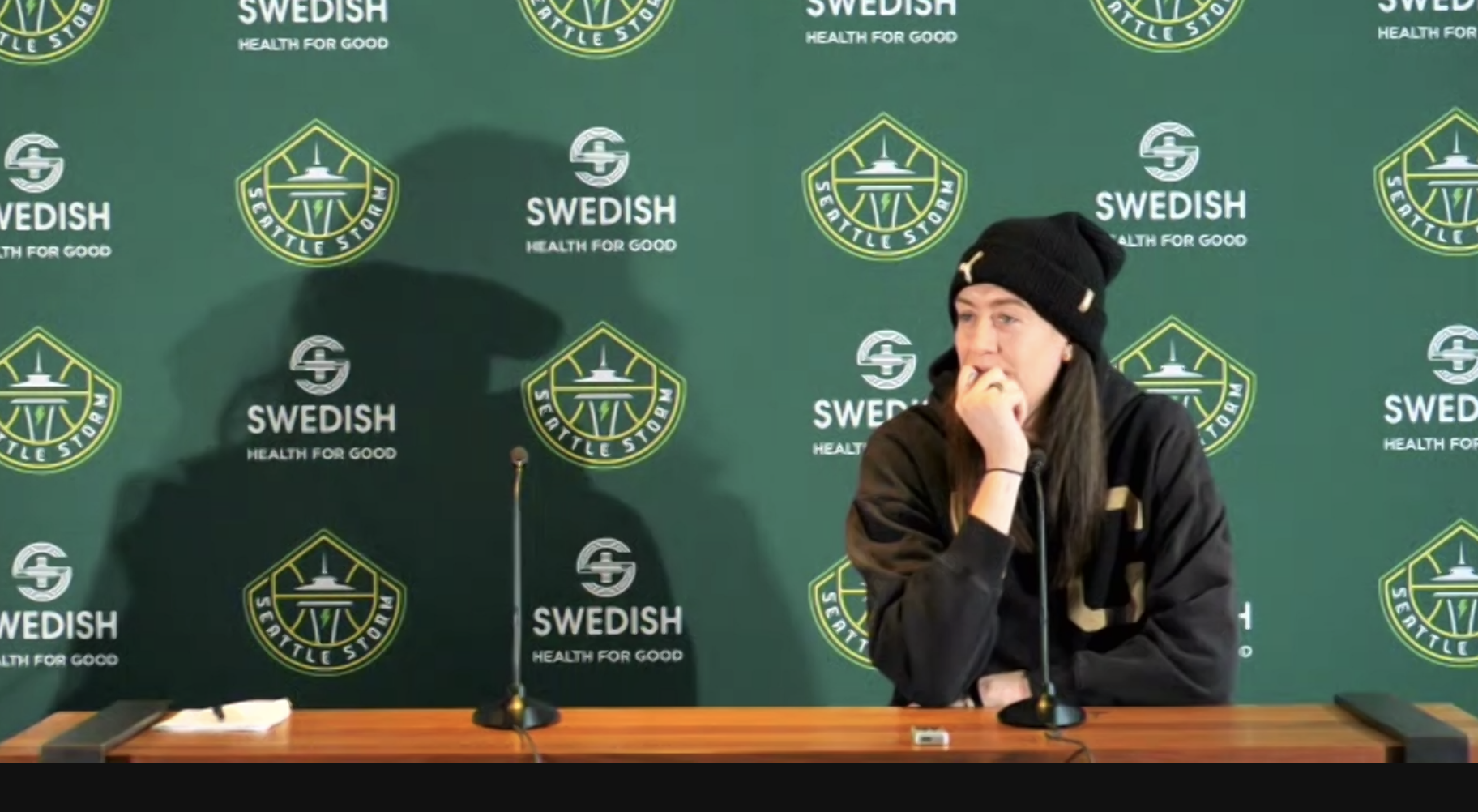 Breanna Stewart ponders her future. (Screenshot via Zoom)