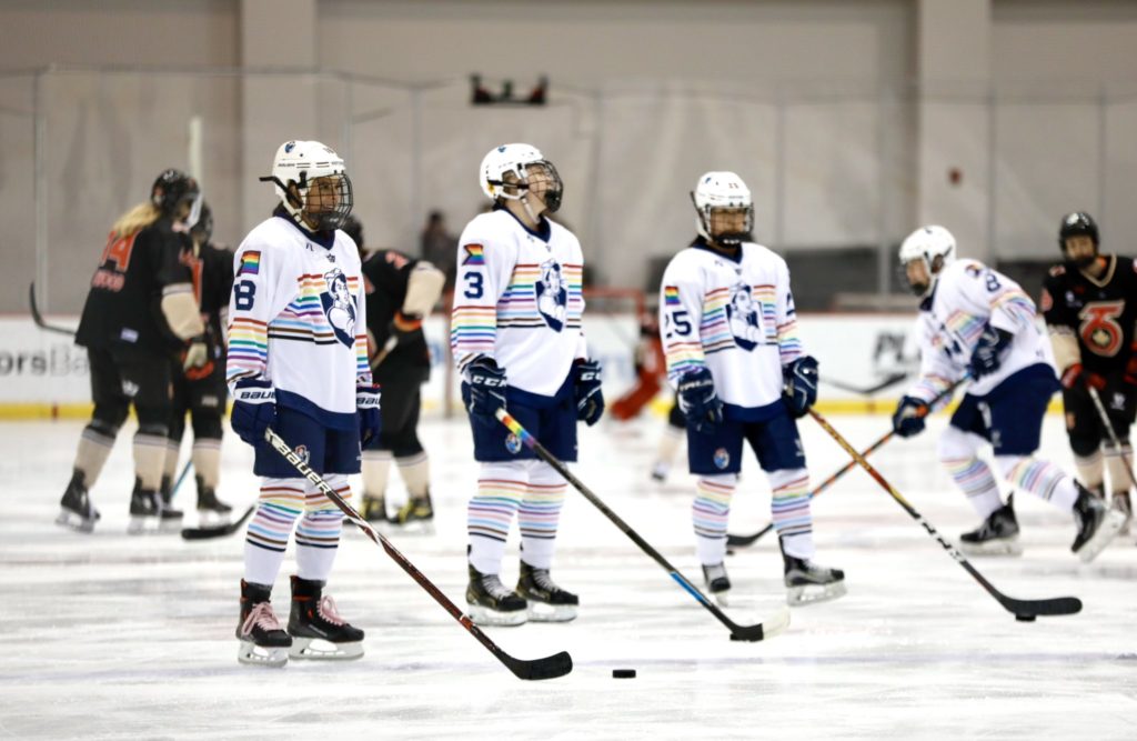Rebecca Russo, Theresa Knutson and Rose Alleva of the Riveters. (photo courtesy of the Riveters Twitter)