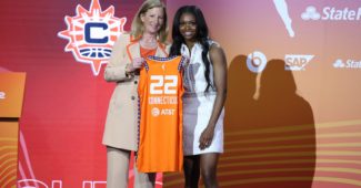 Nia Clouden and Cathy Engelbert. (Photo courtesy of Connecticut Sun)