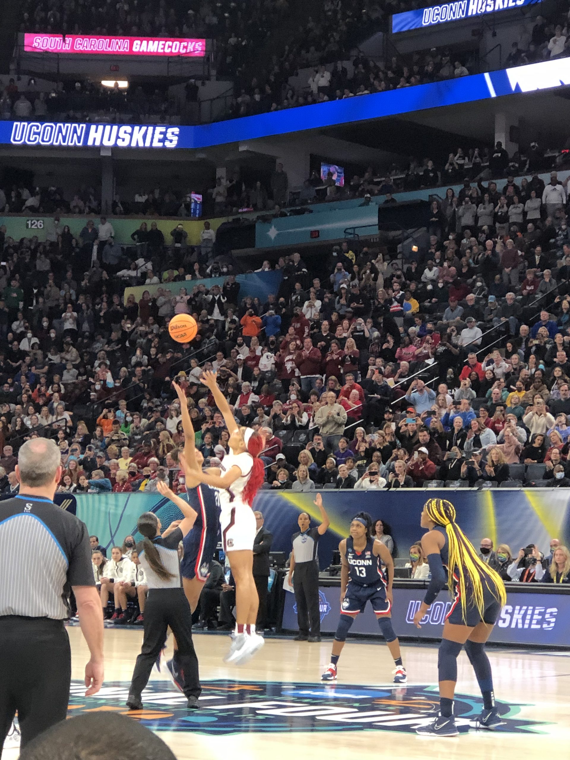 Tipoff at the national final, UConn vs. South Carolina. (Howard Megdal photo)