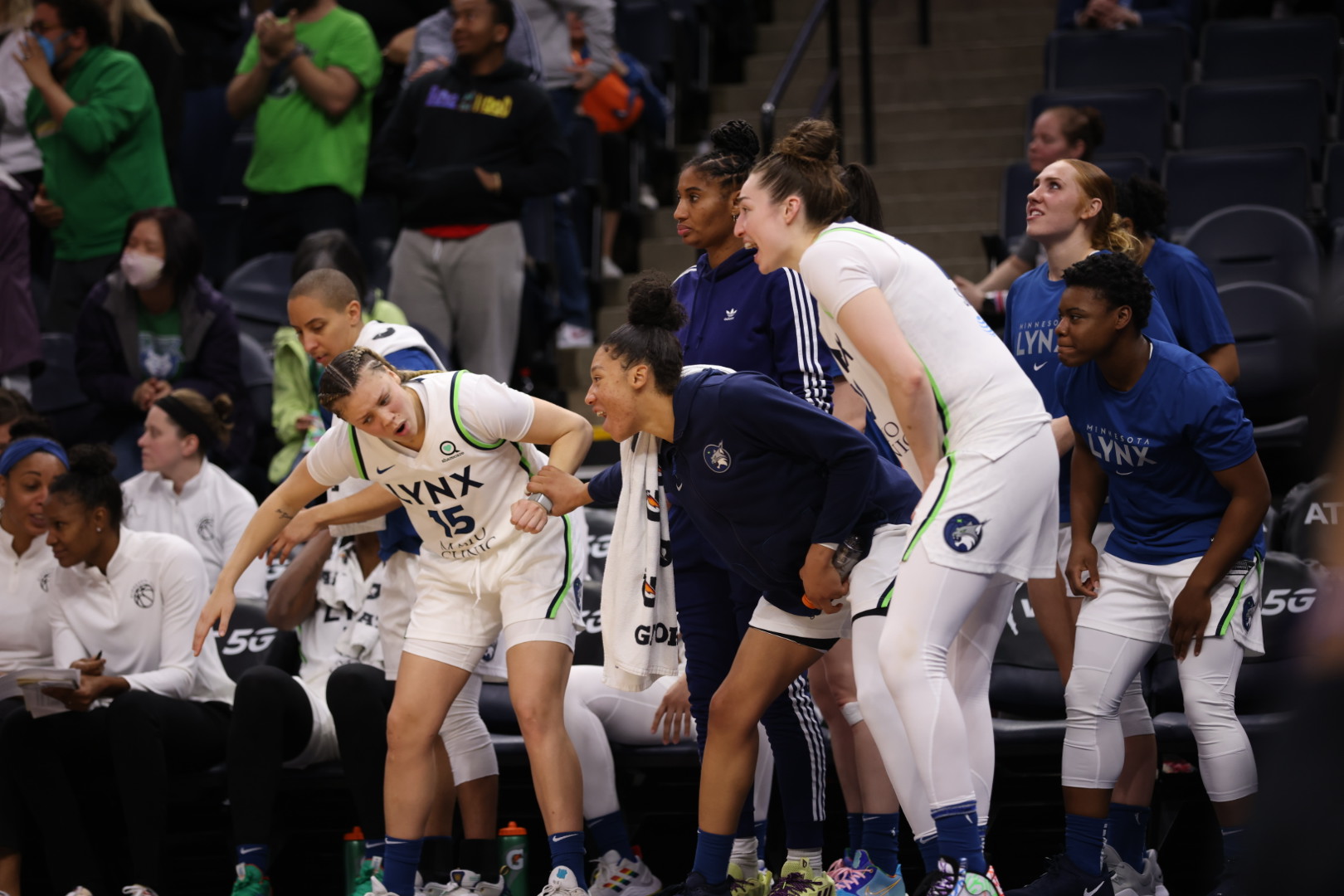 Photograph of Lynx celebrating double overtime win.