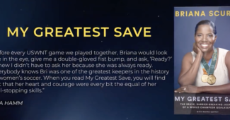 A screenshot of the cover of Brianna Scurry's new book, with a pull-quote from Mia Hamm.