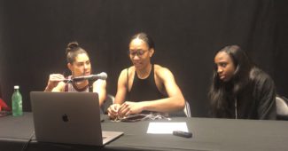 Kelsey Plum, A'ja Wilson and Jackie Young of the Las Vegas Aces. (Howard Megdal photo)