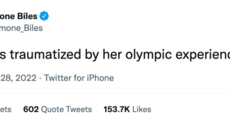A Simone Biles tweet, in the 'Little Miss [blank]' format that reads "little miss traumatized by her olympic experience""