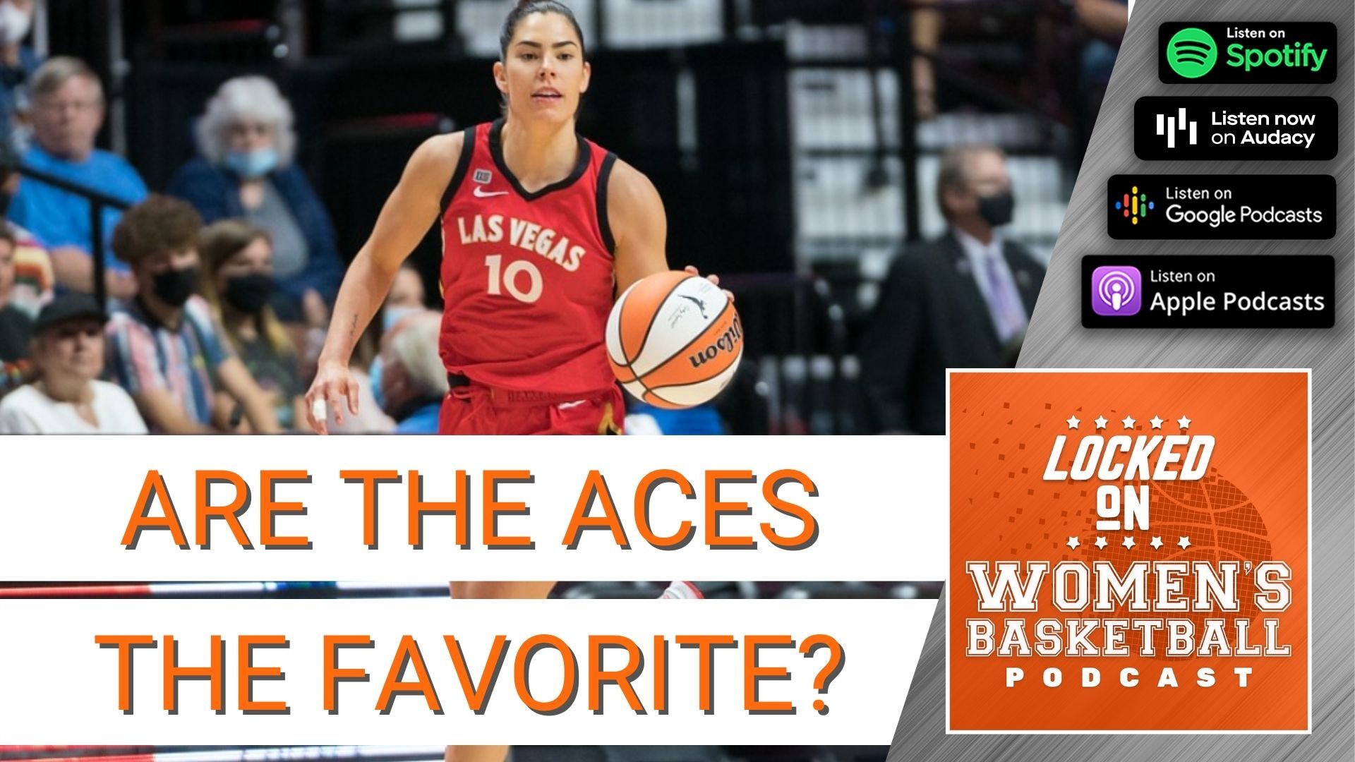 Preview thumbnail for the July 29, 2022 episode of the Locked on Women's Basketball podcast episode, featuring a photo of Kelsey Plum and the tagline "Are the Aces the favorite?"