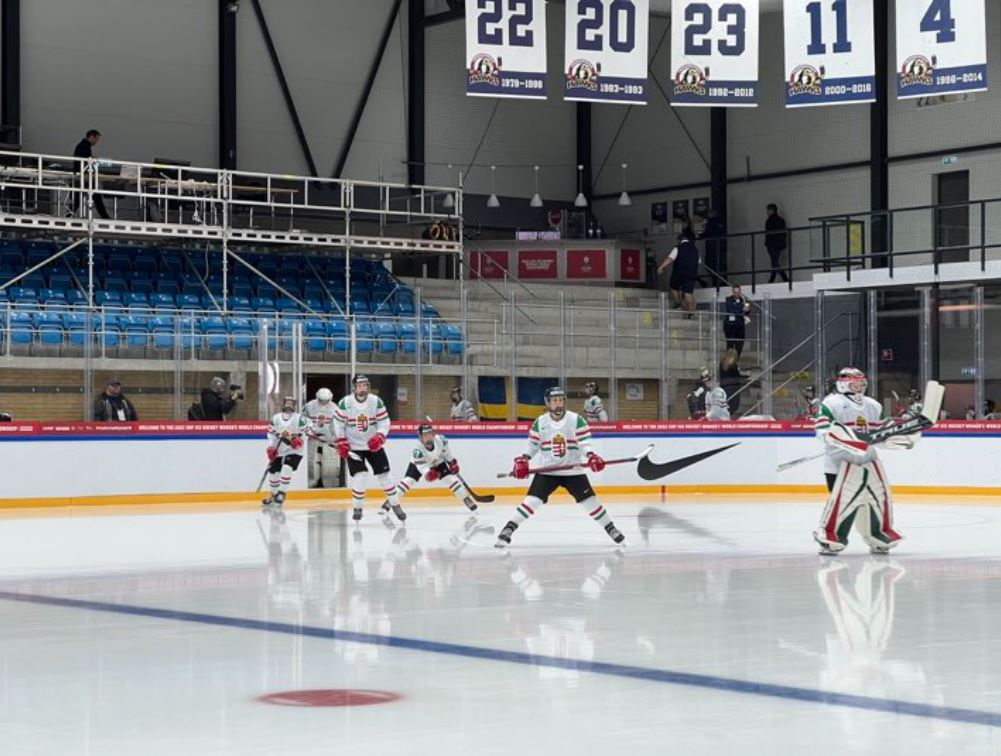 The Hungary women's hockey team takes the ice for their first game. Photo Credit: IIHF