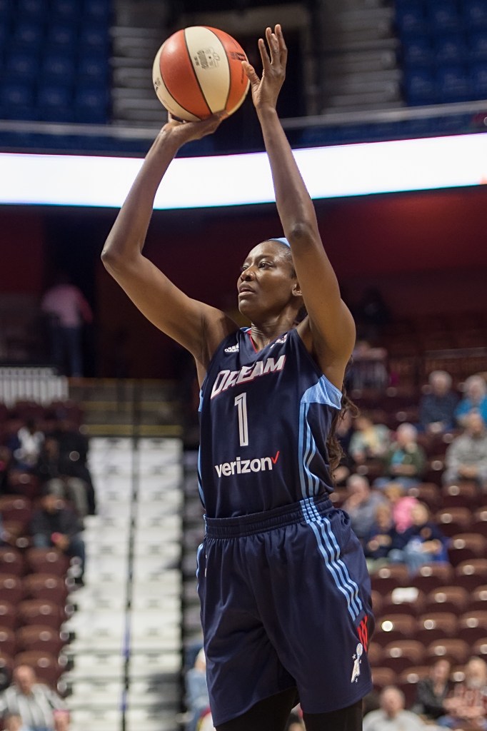 Atlanta Dream forward DeLisha Milton-Jones shoots the ball during a WNBA preseason game.