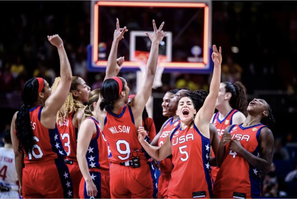 Team USA celebrates after winning the gold medal in the FIBA Women's World Cup in Sydney, Australia, on Oct. 1, 2022. (Photo credit: FIBA)