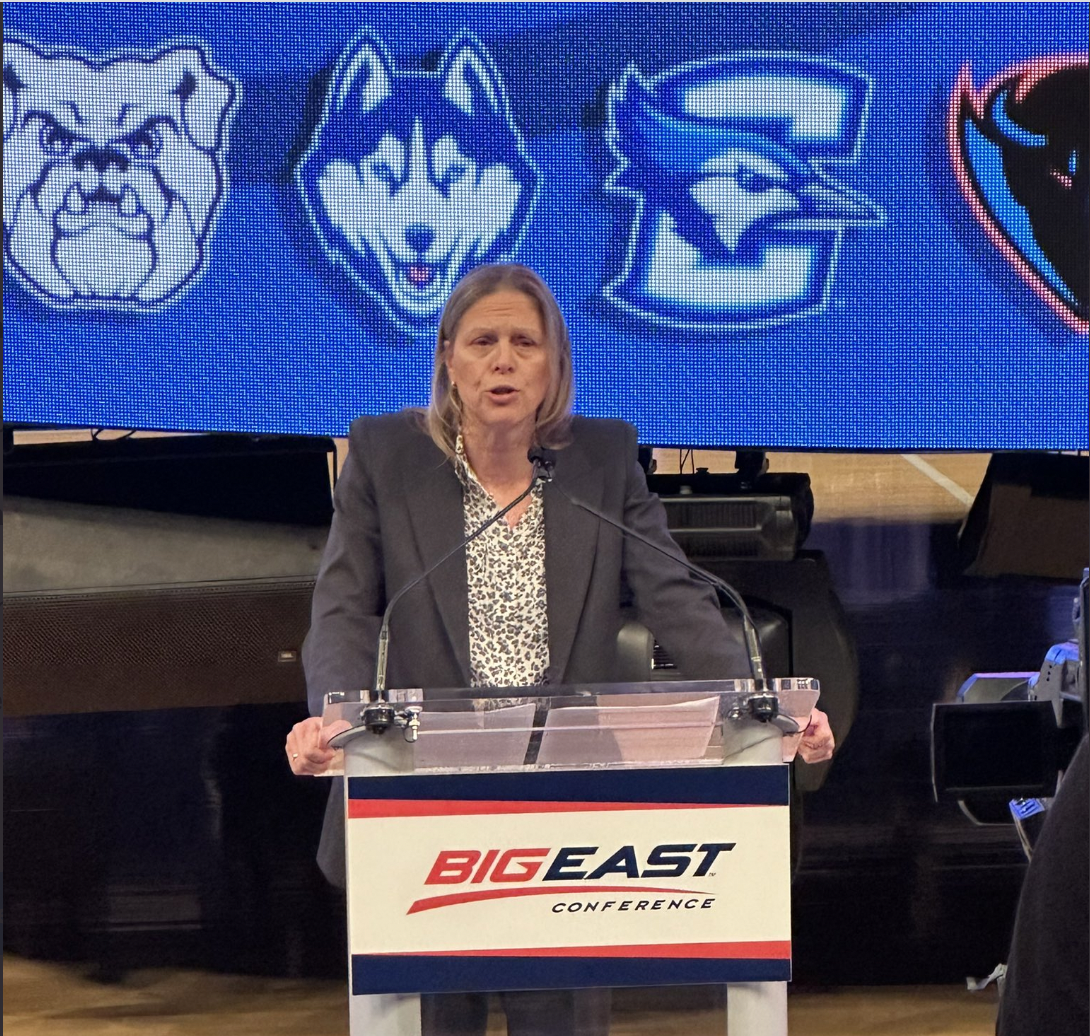 Val Ackerman speaks at BIG EAST Media Day, October 18, 2022. (Tee Baker photo)
