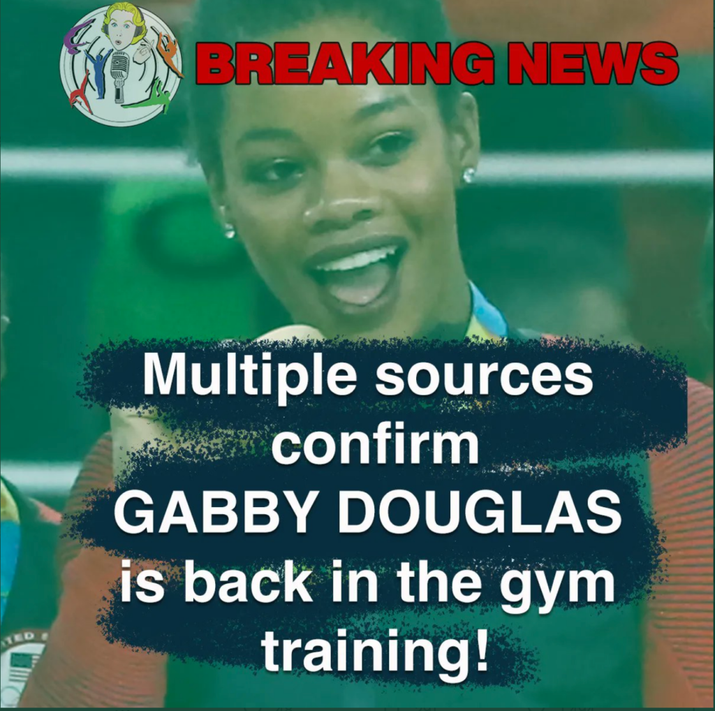 Photo of Gabby Douglas with message that she will return to gymnastics.
