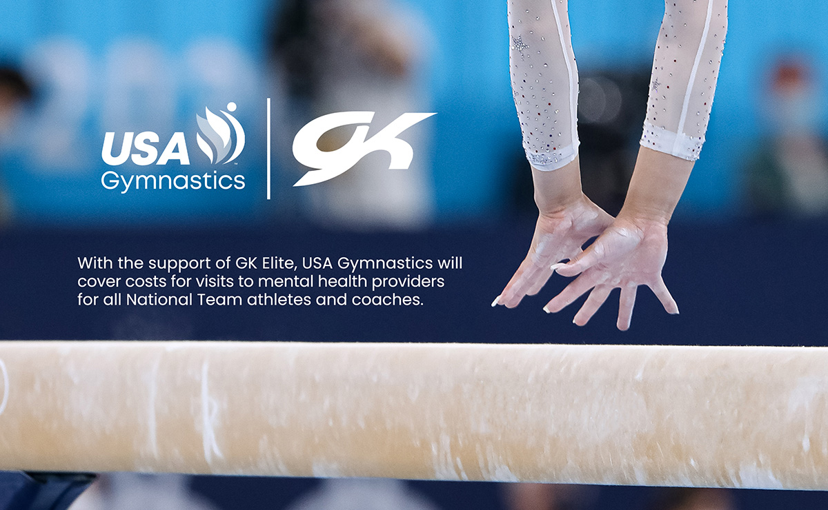 From the USA Gymnastics twitter, an announcement for the partnership with with GK Elite to off mental health services to all national team gymnasts and coaches