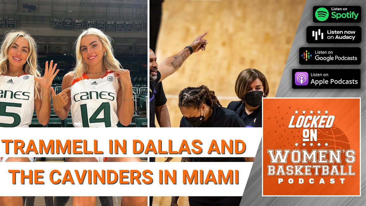 Preview thumbnail for the Locked on Women's Basketball podcast covering the Cavinders of the Miami Hurricanes and Latricia Trammell being hired by the Dallas wings