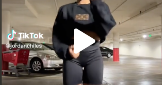 Gymnastics Saturday post featuring Jordan Chiles doing a TikTok in a parking garage.