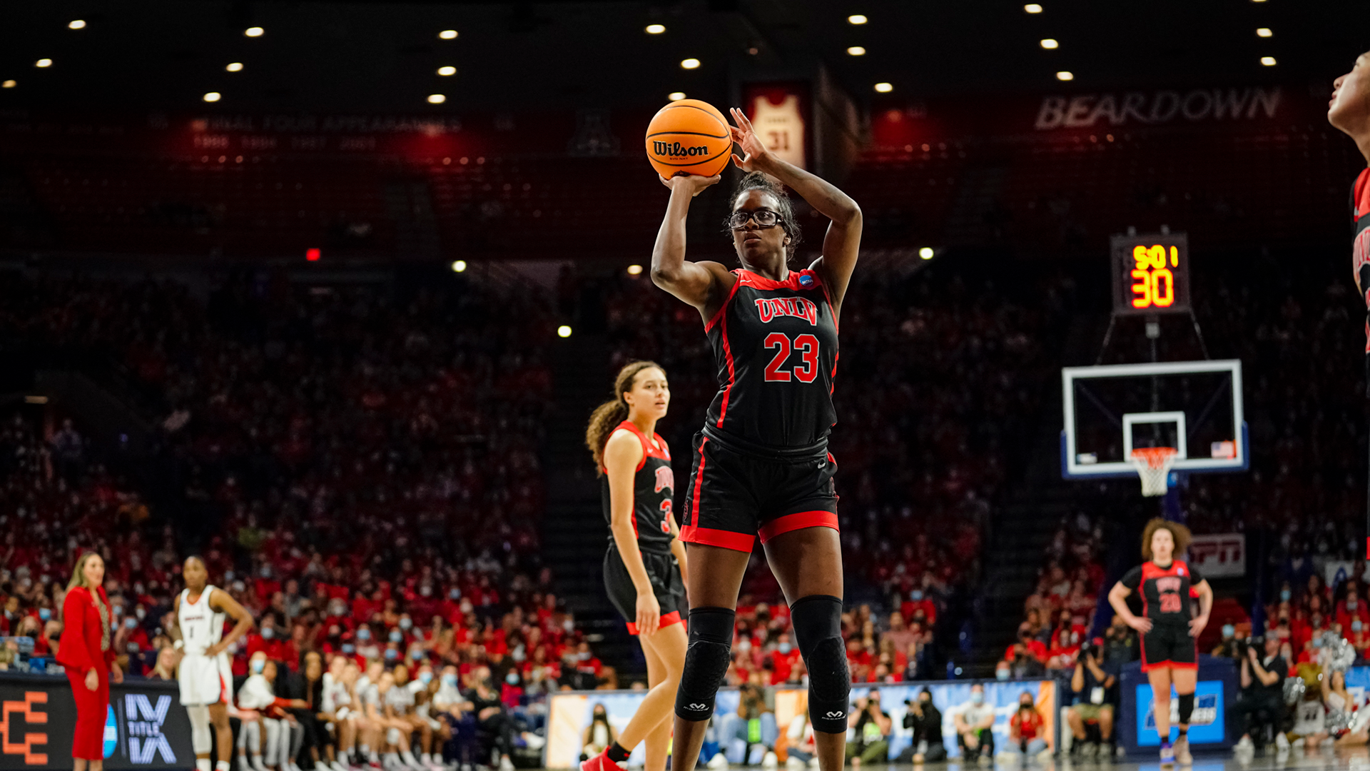 UNLV junior center Desi-Rae Young shoots the ball.