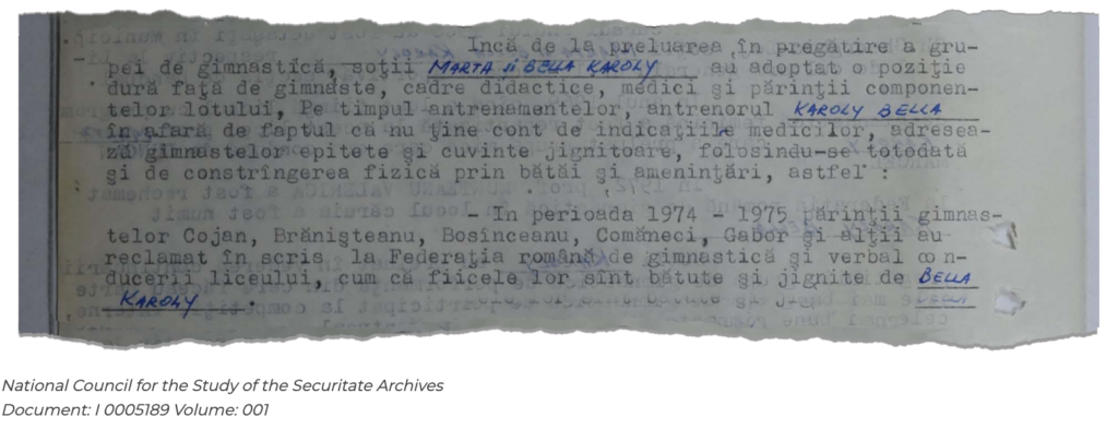 Part of the vast document archive GymCastic helped unearth about the Karolyis and their treatment of Romanian gymnasts in the 1970s and 80s. Credit: GymCastic.com