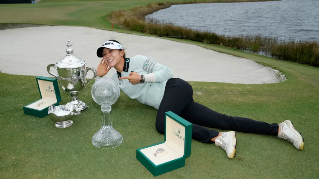 Lydia Ko posing after winning the 2022 CME Group Tour Championship. (AP Photo/Lynne Sladky