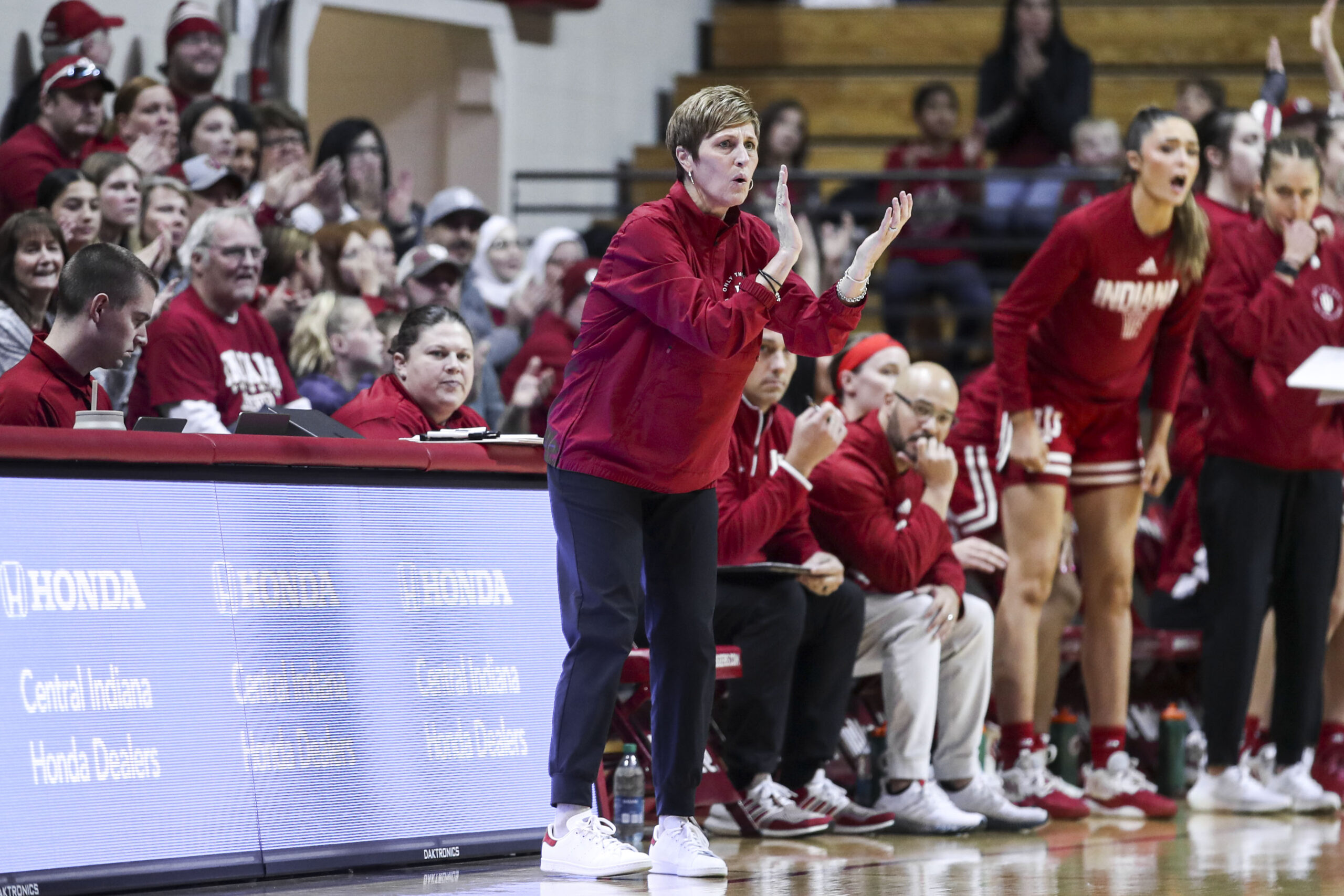 Teri Moren coaches Indiana against Quinnipiac.