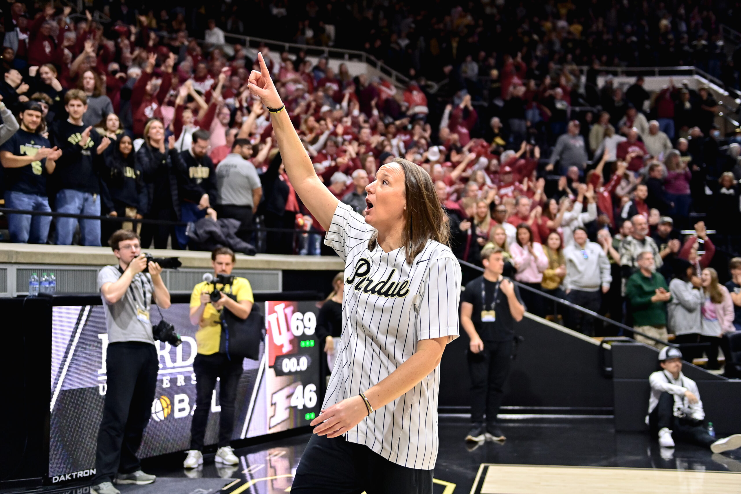 Katie Gearlds fires up the crowd during Purdue's home game against Indiana.