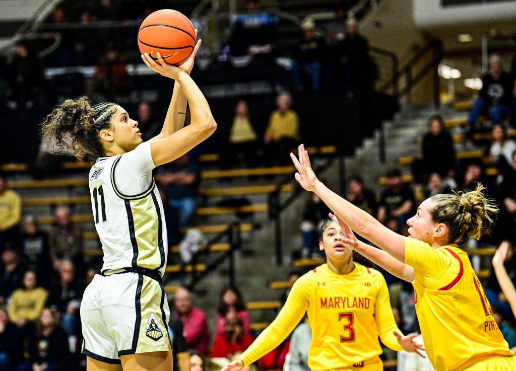 Lasha Petree takes a shot for Purdue against Maryland.