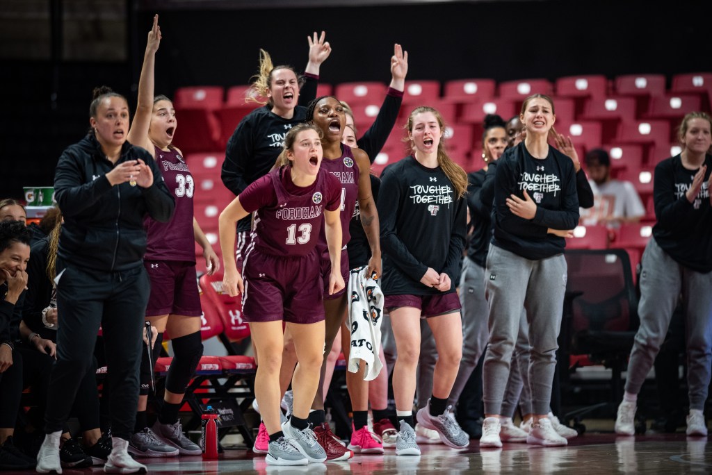 Fordham's bench celebrates during the team's Nov. 13 game against Maryland.