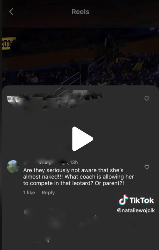 A still from Natalie Wojcik's TikTok decrying objectification of gymnasts./tiktok.com/@nataliewojcik