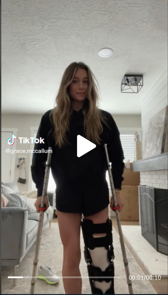 Utah's Grace McCallum hyperextended her knee at Metroplex two weeks ago./Still from TikTok/@grace.mccallum