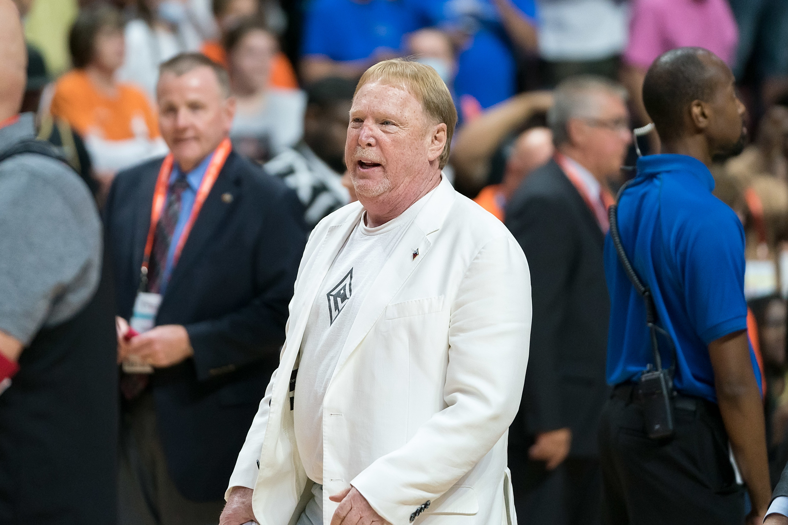 The owner of the Las Vegas Aces Mark Davis celebrates after the Aces win the 2022 WNBA Championship seriesbetween the Las Vegas Aces and the Connecticut Sun at Mohegan Sun Arena, Uncasville, Connecticut, USA on September 18, 2022. (Photo credit: Chris Poss)