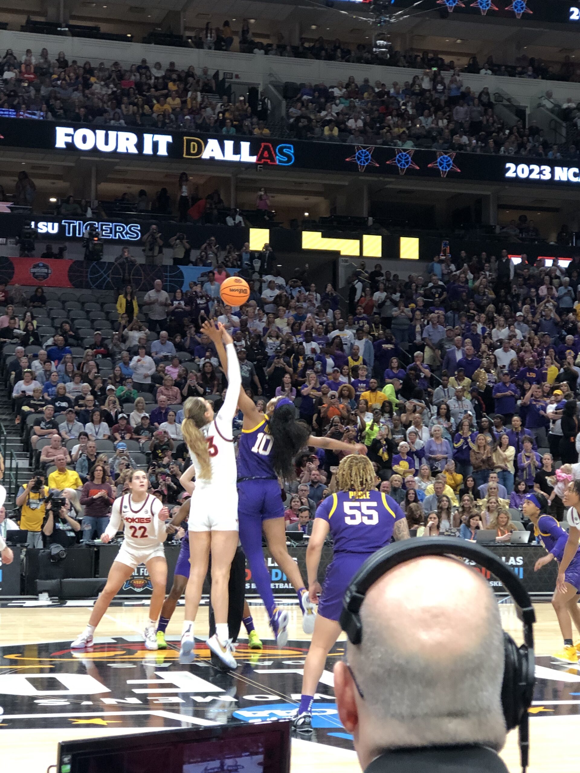 Virginia Tech and LSU tip off the 2023 Women's Final Four on Friday, Mar. 31, 2023. (Howard Megdal photo)