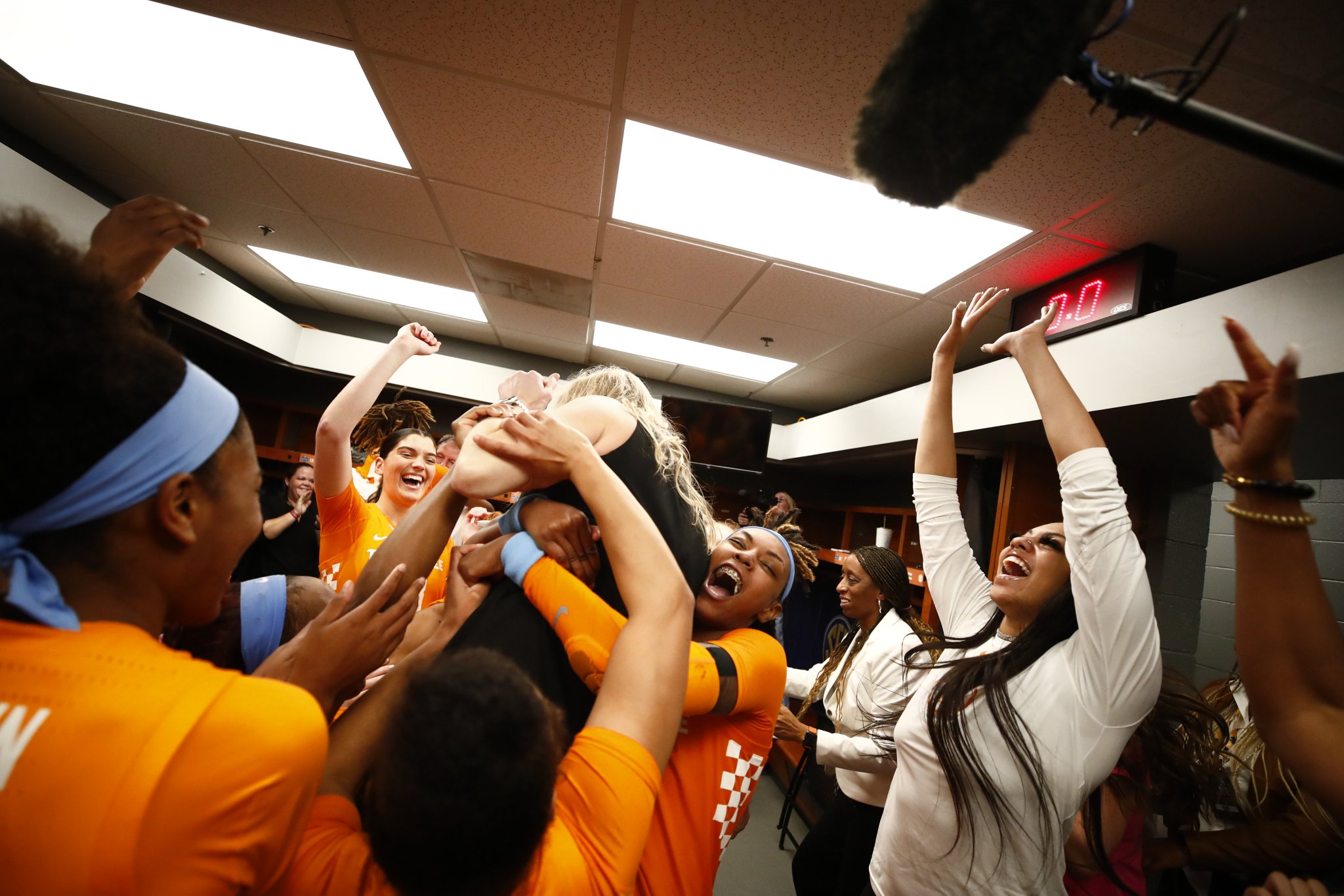 Tennessee celebrates making it to SEC Championship for the first time since 2015 on March 4, 2023, at Bon Secours Wellness Arena in SEC Tournament (Photo Credit: Tennessee Women's Basketball Twitter)