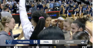 UConn celebrates again. (Photo via screenshot)