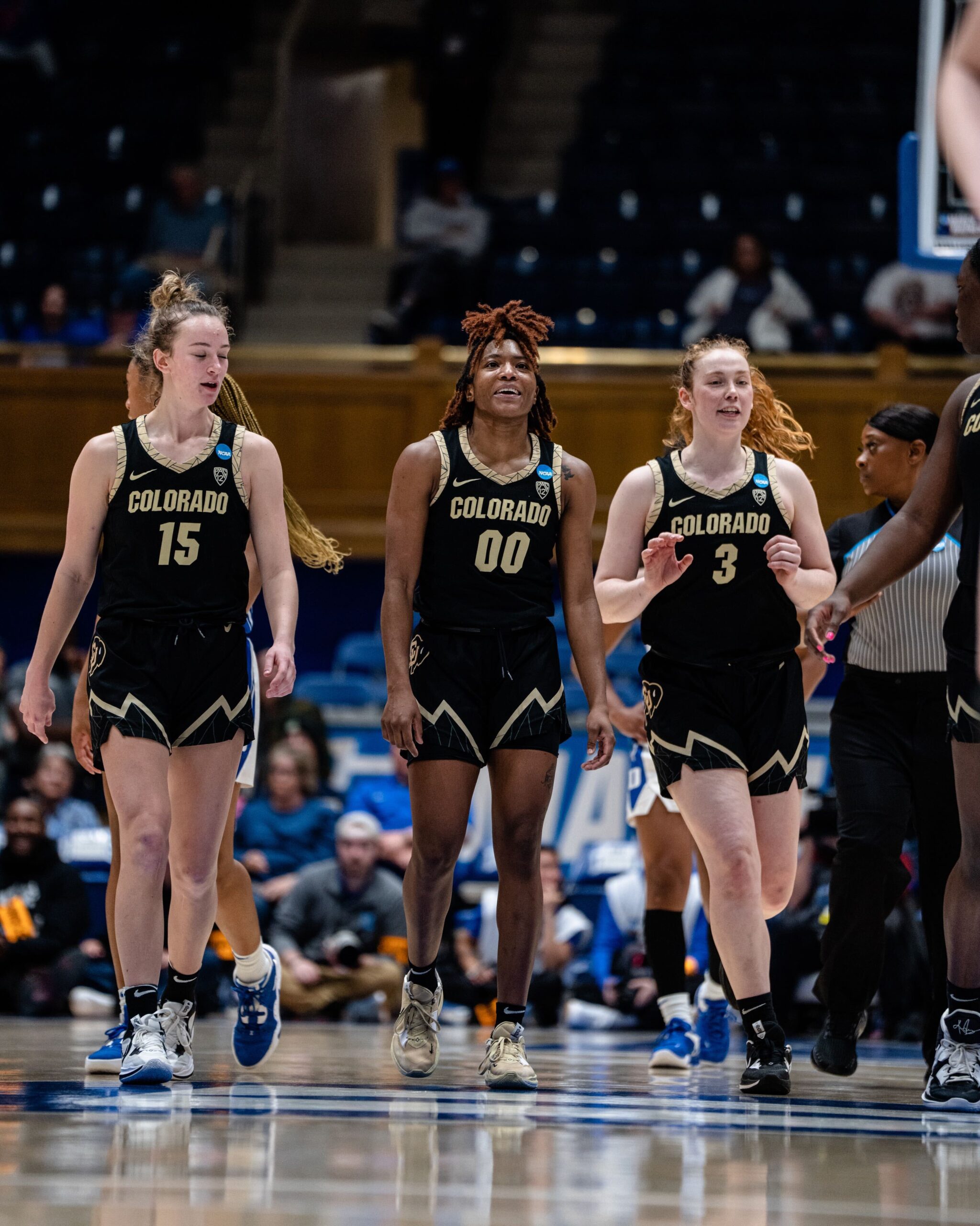 Kindyll Wetta, Jaylyn Sherrod and Frida Formann of Colorado. (Tyler Davis, CU Athletics)