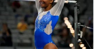 Florida's Trinity Thomas after competing on uneven bars at the NCAA national semifinal Thursday evening. Photo credit: Jerome Miron - USA Today Sports