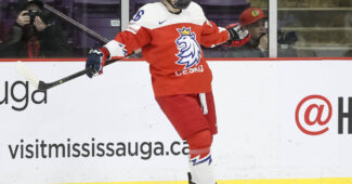 BRAMPTON, ONTARIO - APRIL 13: Katerina Mrazova #16 of Czechia celebrates her second period goal against Finland in Quarterfinal Round action at the 2023 IIHF Ice Hockey Women’s World Championship at CAA Centre on April 13, 2023 in Brampton, Ontario. (Photo by Chris Tanouye/IIHF)