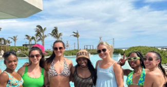 Simone Biles and her fellow famous gymnasts at her wedding in Cabo. Photo credit: Instagram @simonebiles