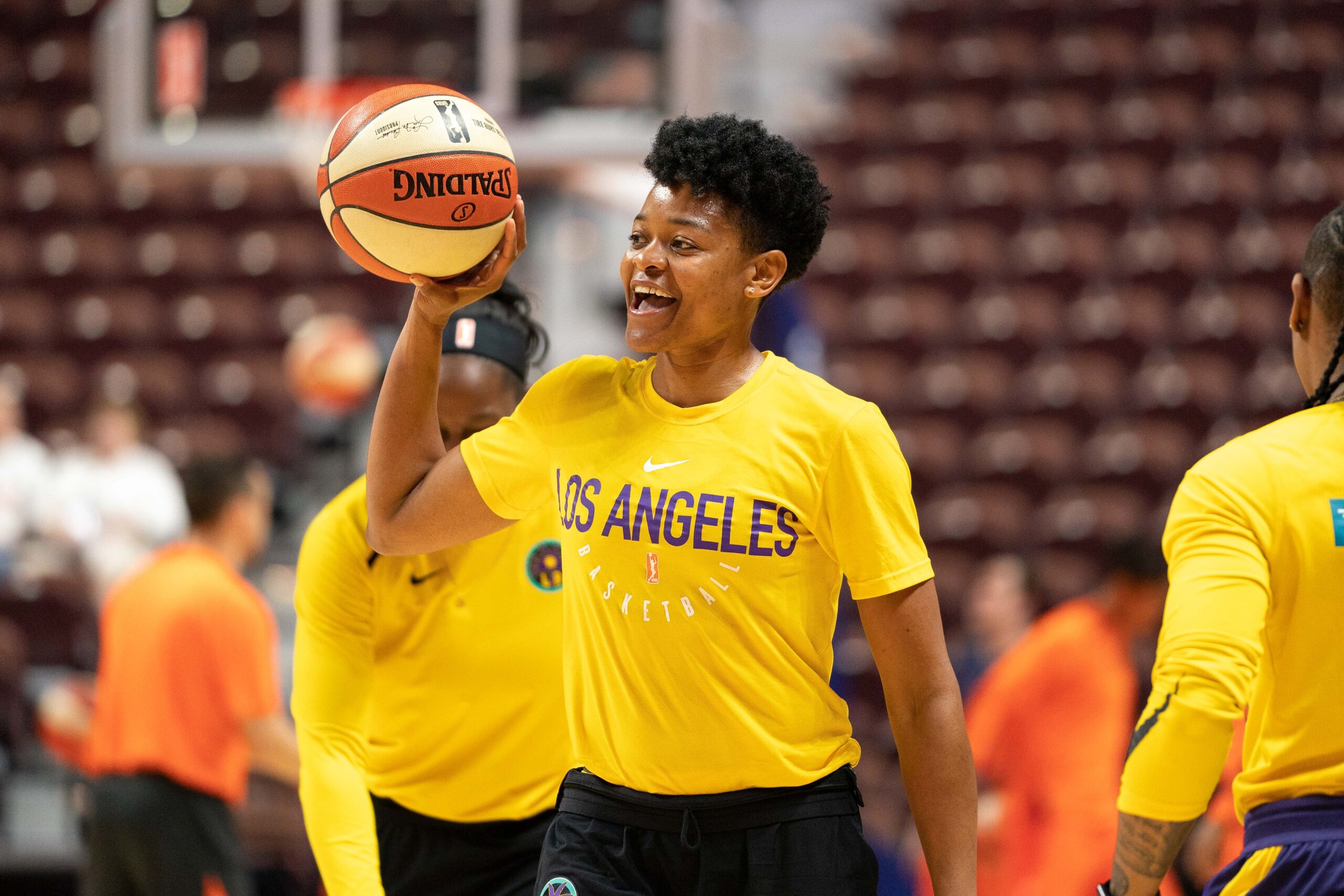 Uncasville, Conn. - May 24, 2018: Los Angeles Sparks guard Alana Beard (0) warms up before a WNBA basketball game between the Sparks and the Sun at Mohegan Sun Arena. Photo Credit: Chris Poss