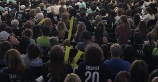 The Maddy Siegrist Fan Club gathered at Barclays Center on Sunday, June 11 to watch Siegrist's Dallas Wings face the New York Liberty. (Howard Megdal photo)