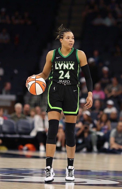 Minnesota Lynx forward Napheesa Collier dribbles the ball up the court.