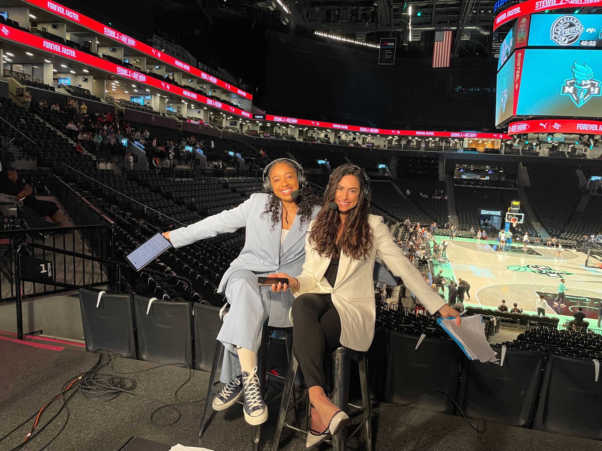 Zora Stephenson poses for a photo before broadcasting the New York Liberty at Barclays Center.