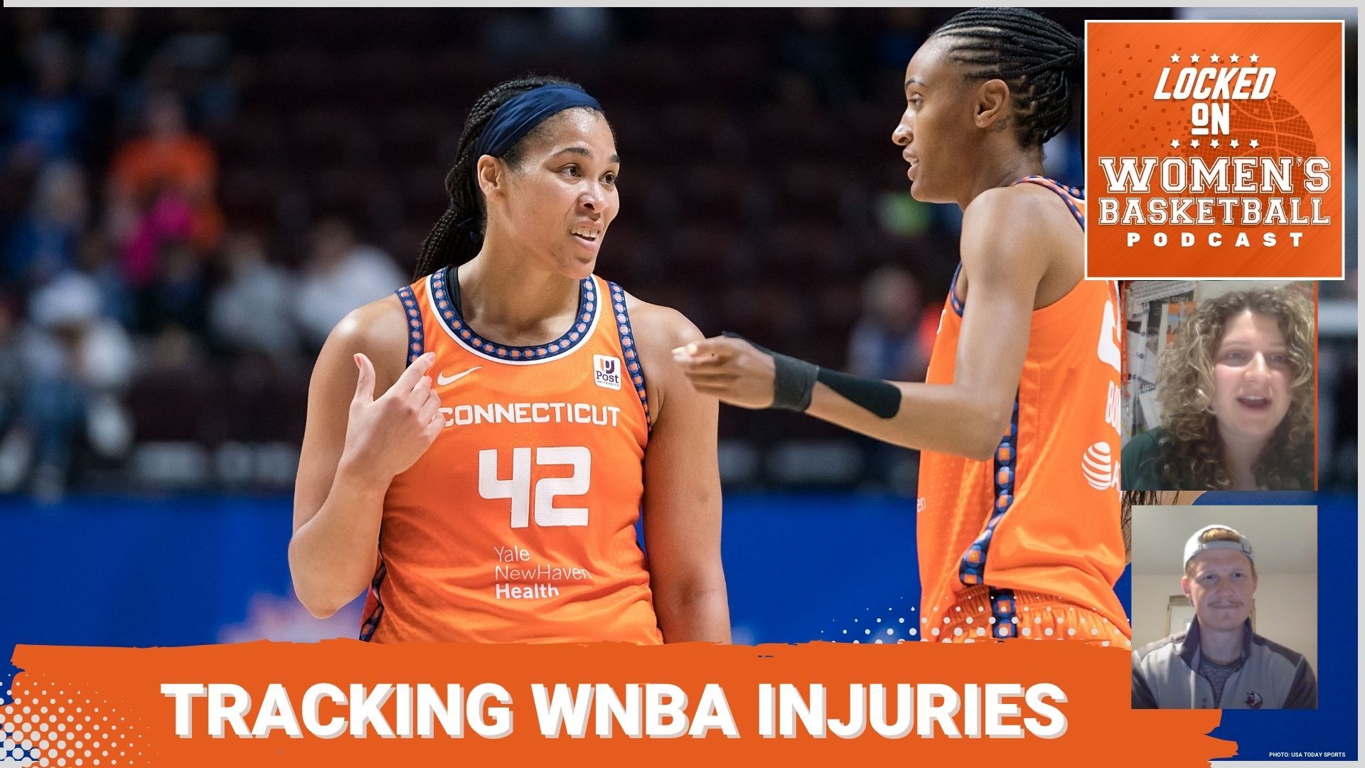 Orange background with white text that says "Tracking WNBA injuries"