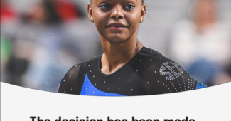 A graphic by SportsCenter showing a photo of gymnast Trinity Thomas and the text, "The decision has been made. My eyes are set on the 2024 Paris Olympics."