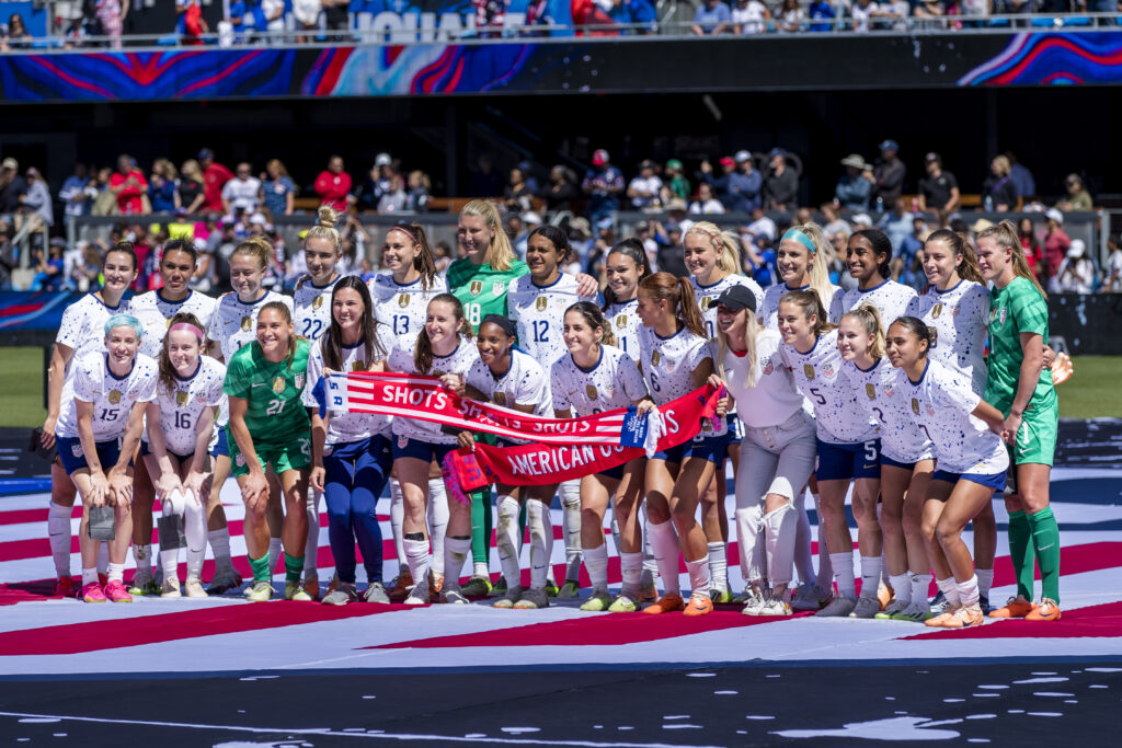 Jul 9, 2023; San Jose, California, USA;  The US WomenÕs National Team poses after the game against Wales at PayPal Park. Mandatory Credit: John Hefti-USA TODAY Sports