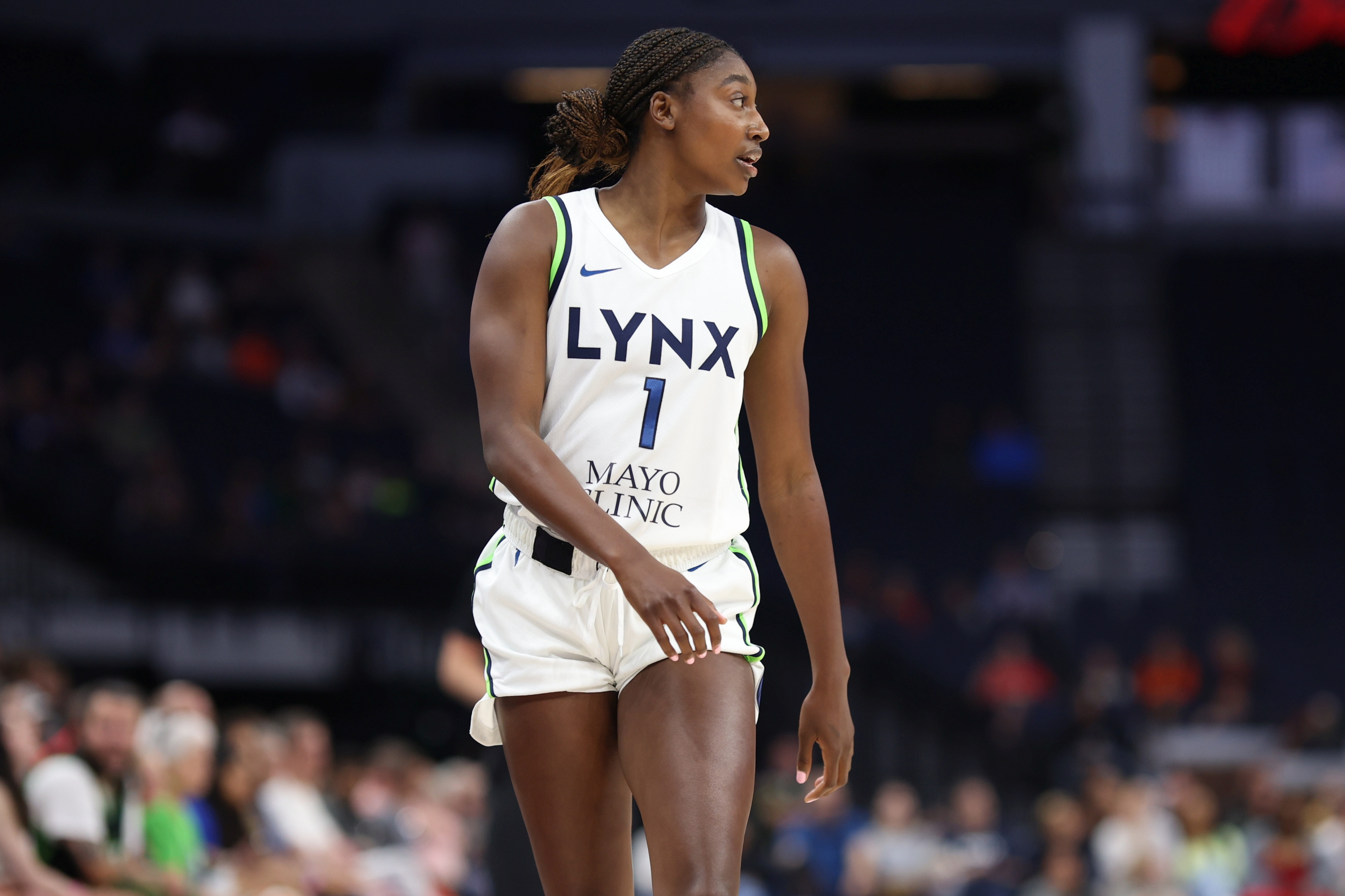 Diamond Miller looks down the court on July 5th, 2023 at Target Center in Minneapolis, Minnesota